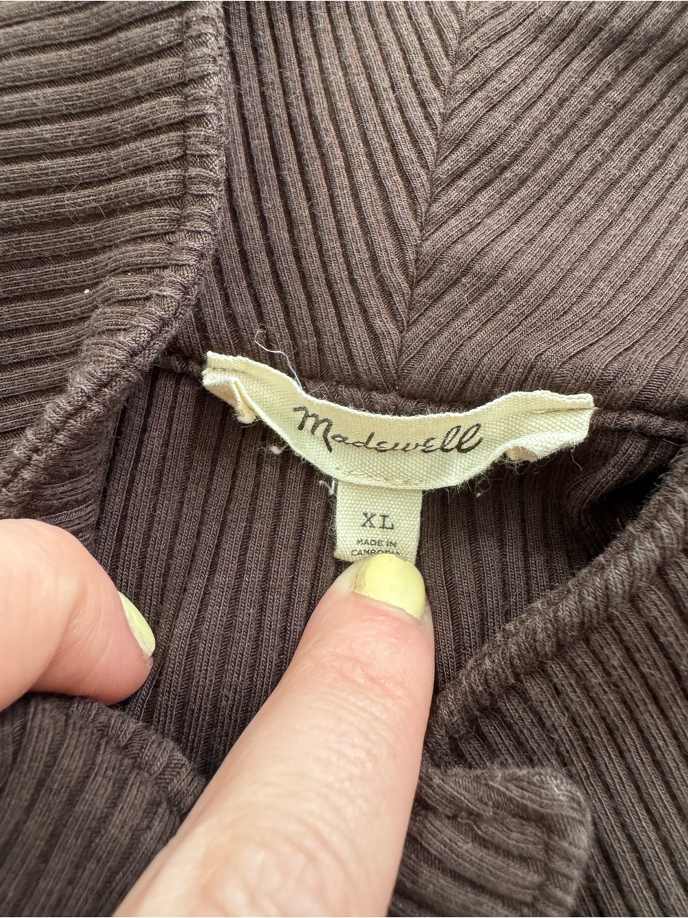 Madewell Brown Ribbed snap long Sleeve Top - Picture 4 of 4